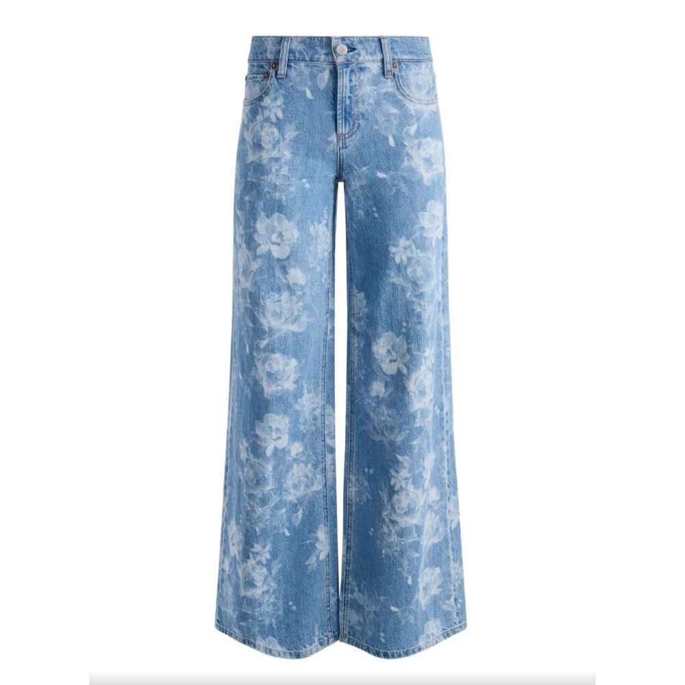 Alice + Olivia Trish Low Rise Baggy Jeans | Floral Rose Print | Denim | Size 26 - Picture 1 of 9